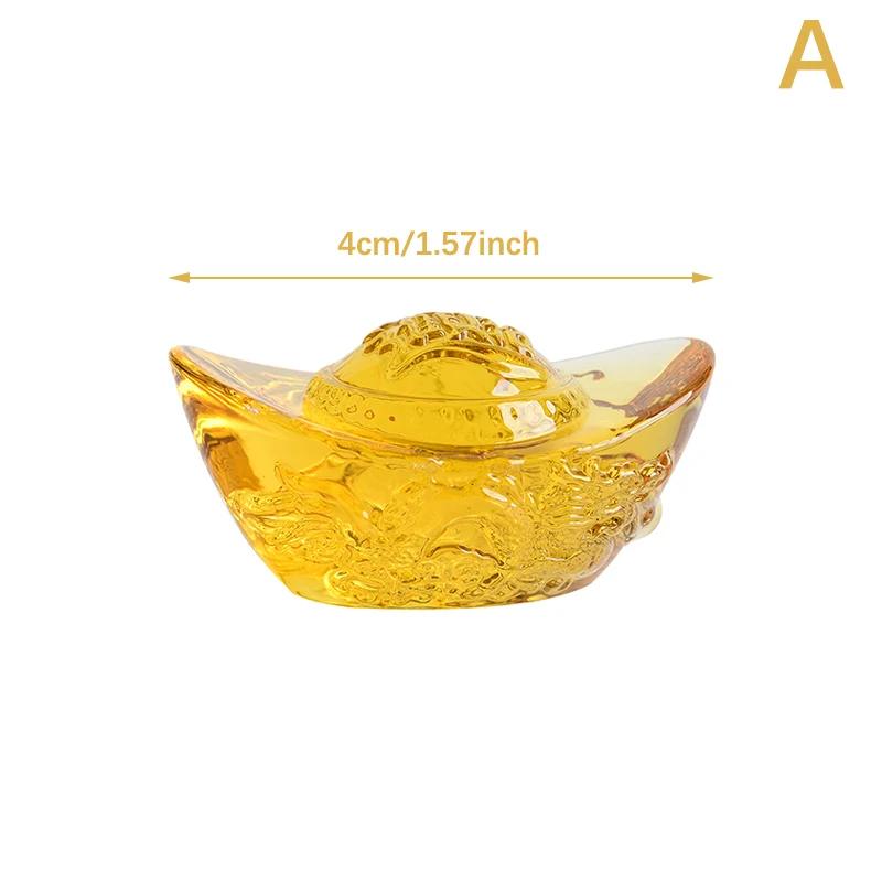 1Pcs 4/5/6/7/8cm Chinese Style Citrine Ingot Gold Crystal Glass Colored Glaze Wealth Money Feng Shui Craft Figurines Home Decor