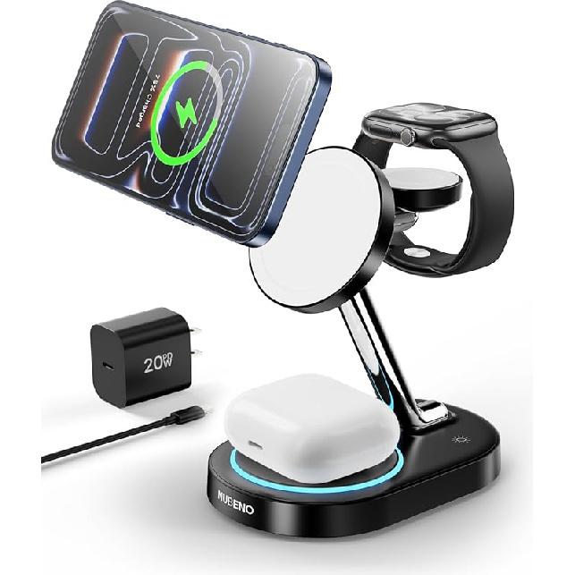 Fast Charging Station for Magsafe Apple Devices, Wireless Charger Station for MagSafe iPhones, 3 in 1 Magnetic Charger Stand for iPhone 15/14/13/12,