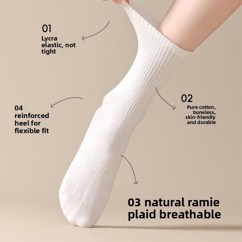 Women's Cotton Boneless Antibacterial Ramie Autumn and Winter High-elasticity Deodorizing and Antibacterial Mid-calf Socks