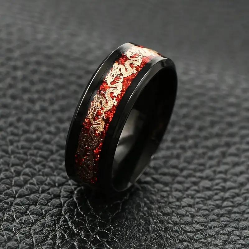 Elegant Retro Chinese Dragon Ring - Titanium Steel, Ethnic Style Jewelry