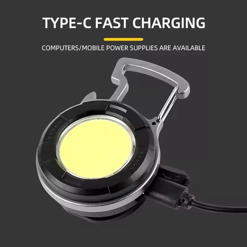 Portable Cob Keychain Flashlight Led Mini Work Lights Floodlight Type C Rechargeable Bottle Opener Outdoor Camping Light