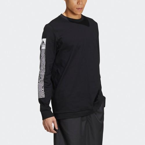 adidas Printed Loose Fit Long-Sleeve Breathable Sports T-Shirt for Men, Black
