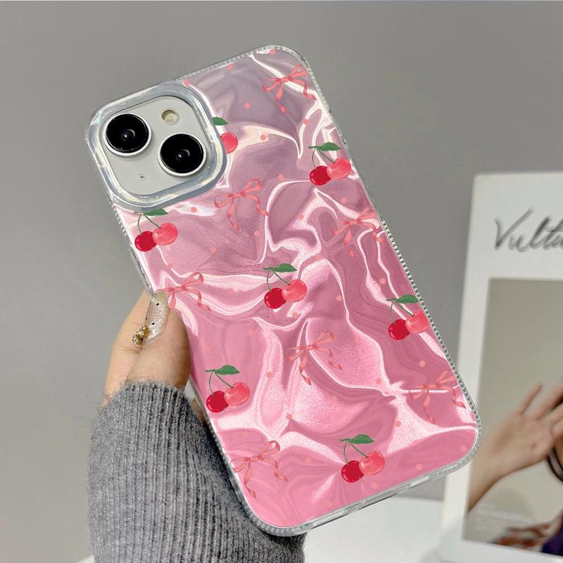 Pink Cherry Bow Leopard Girls Women Phone Case For Apple iphone 16pro 15 16 14 13 Pro Max 16e 12 11 7 8 Plus XR SE Fundas Cover