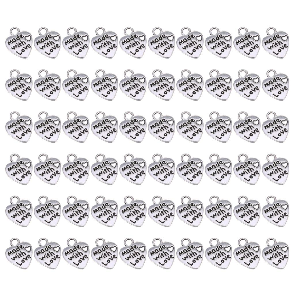 60ks Srdíčkový přívěsek Vyrobeno s láskou 12x10mm Tibetská starožitná stříbrná barva Přívěsky Výroba šperků DIY Ručně vyráběné řemeslo