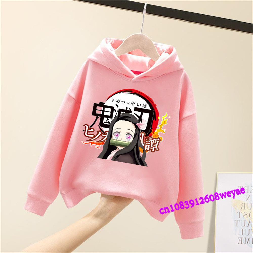 Demon Slayer Frühling und Herbst Kinder Jungen und Mädchen mit Kapuzenpullover Pullover Top Cartoon Druck Kinder Sportbekleidung Mantel