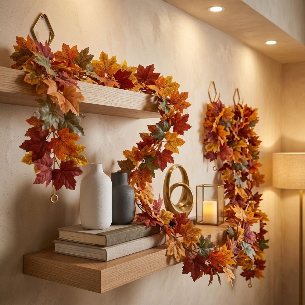 Vibrant Artificial Maple Leaf Garland Flexible Lifelike Autumn Leaf Hanging Vine Realistic UV Resistant Faux Fall Leaves Strings