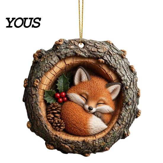 Decorative Animal Ornament Tree Hole Acrylic Ornament, Owl Fox Raccoon Bird Hedgedog Christmas Ornaments Squirrel Pinecone Pendant, Seasonal