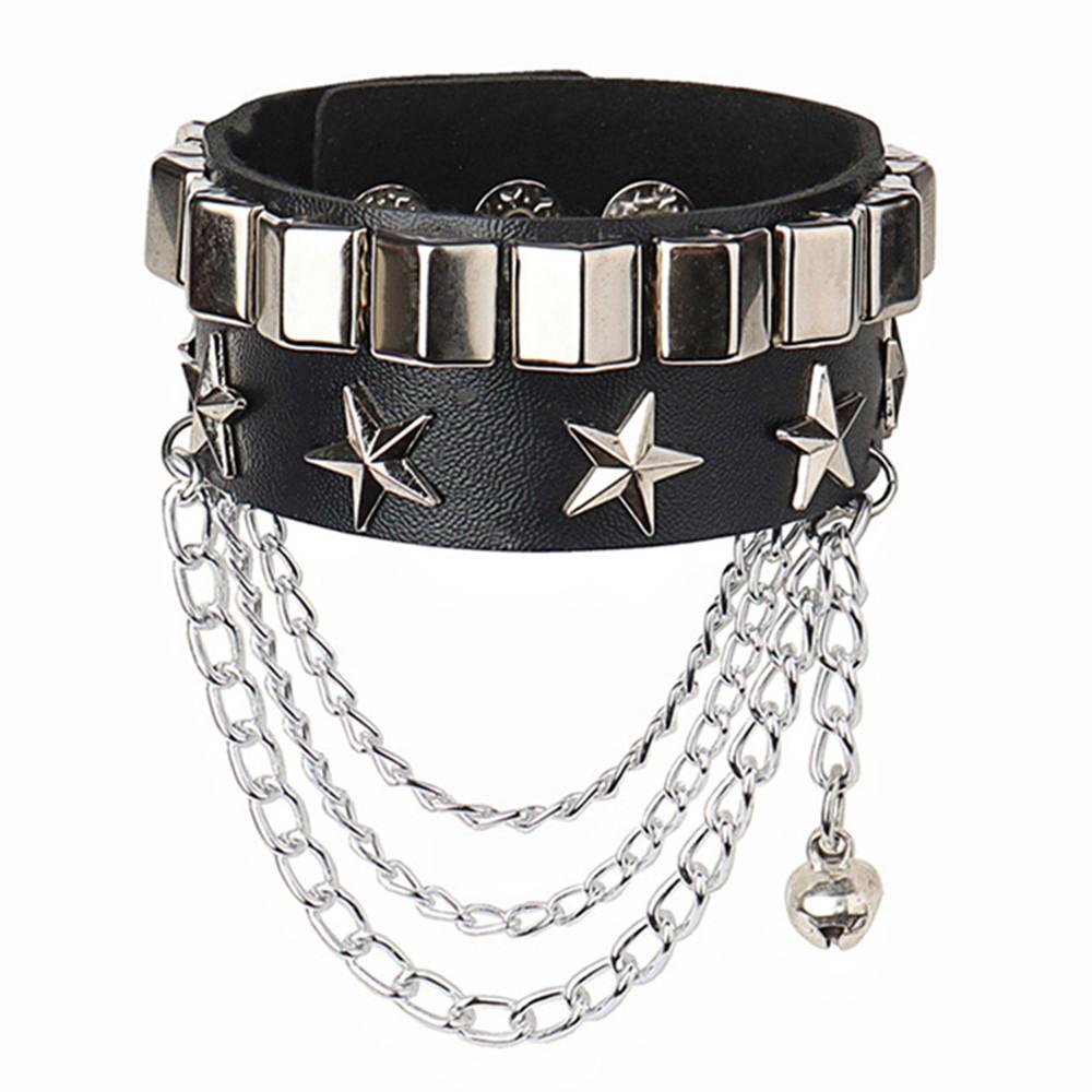DIEZI Punk Goth Bat Skeleton Wrap Bracelet Women Men Vintage Harajuku Black PU Leather Chain Bracelet Bangles Halloween Jewelry