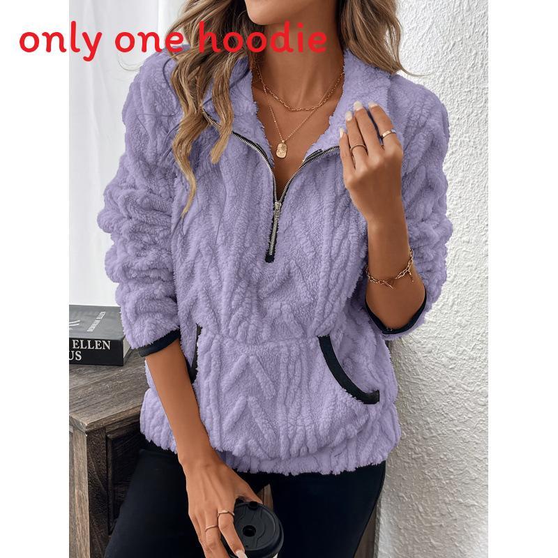 Einfarbiges Flauschiges Hoodie für Damen mit Taschen für legere Winterkleidung