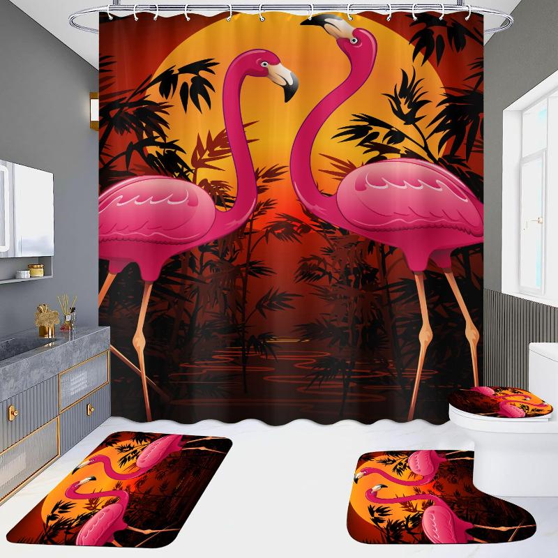 HD Digital Print Shower Curtain 4-Piece Set | Waterproof & No-Drill, Bathroom Partition Curtain for Home & Hotel