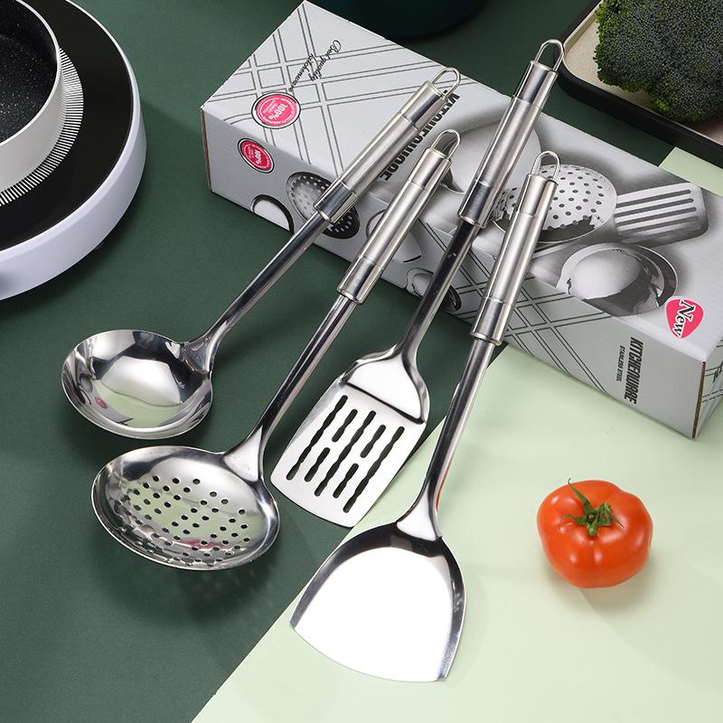 Kitchen Stainless Steel Kitchenware Four Piece Set, Thickened Spatula, Soup Spoon, Outdoor Kitchenware