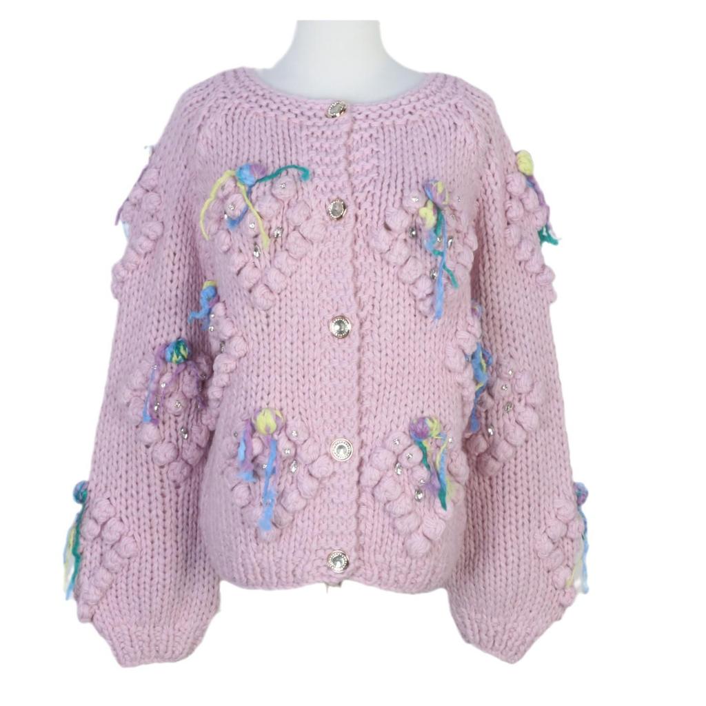 Women's Purple Round Neck Loose-Fit Knitted Cardigan - Autumn & Winter Fashion Sweater Coat