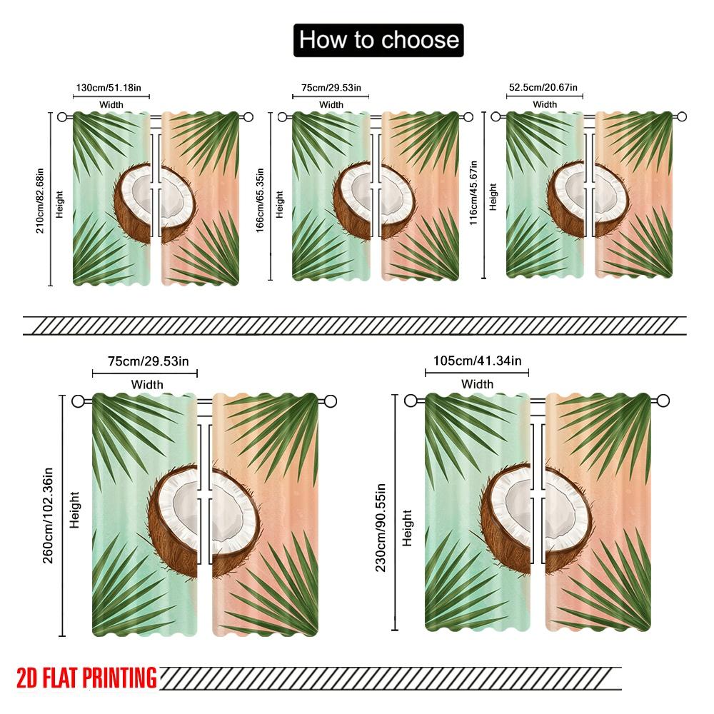2pcs 2D Flat Printing Party Curtains Tropical Coconut Palm Leaves Polyester Fabric Without Electricity Festive Holiday Use for