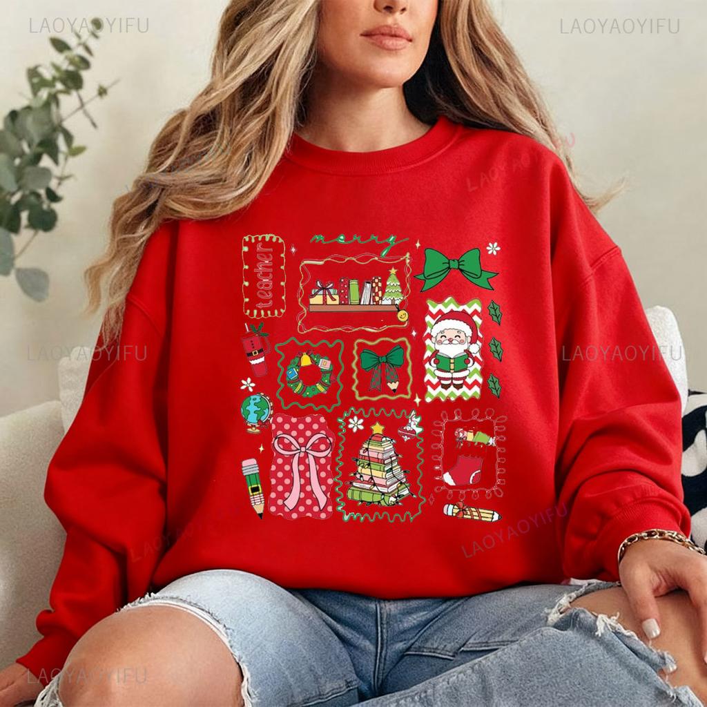Merry Teacher Christmas Teacher Coquette Comfortable New in Hoodies & Sweatshirts Essentials Vintage Classic Fashion Streetwear
