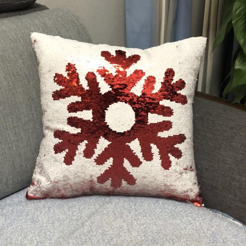 Elk Snowflake Red Xmas Pillow Cover for Living Room Glitter Sequins Cushion Cover Christmas Decoration Sofa Throw Pillow Case