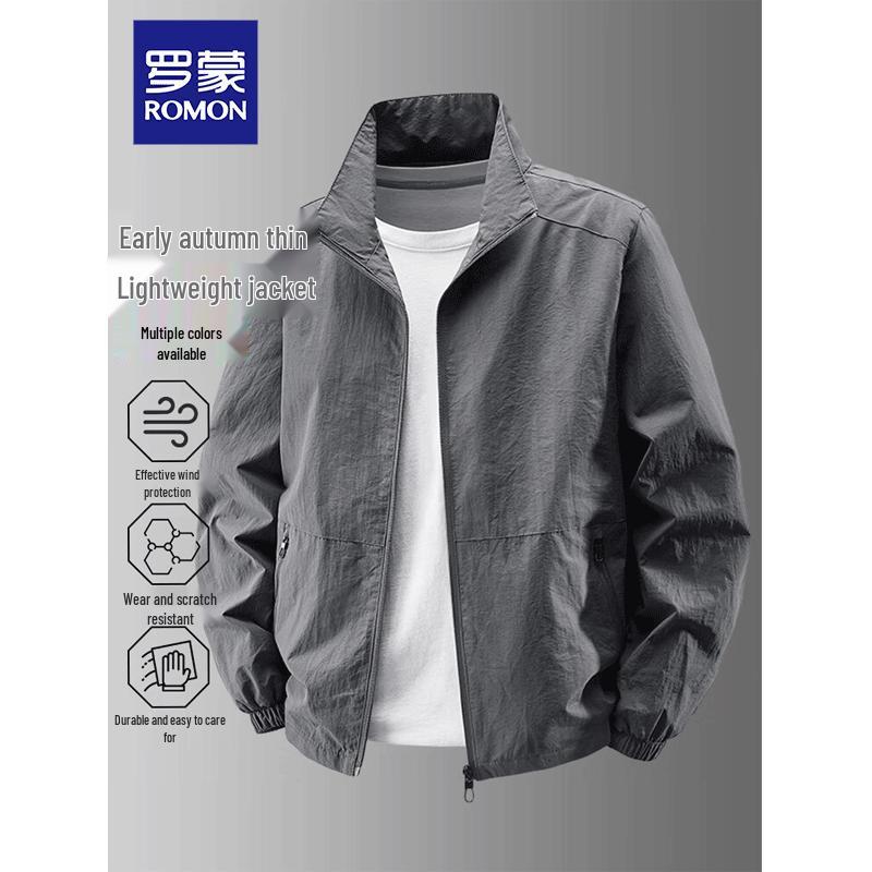 ROMON Men's Casual Windproof Stand-Collar Jacket