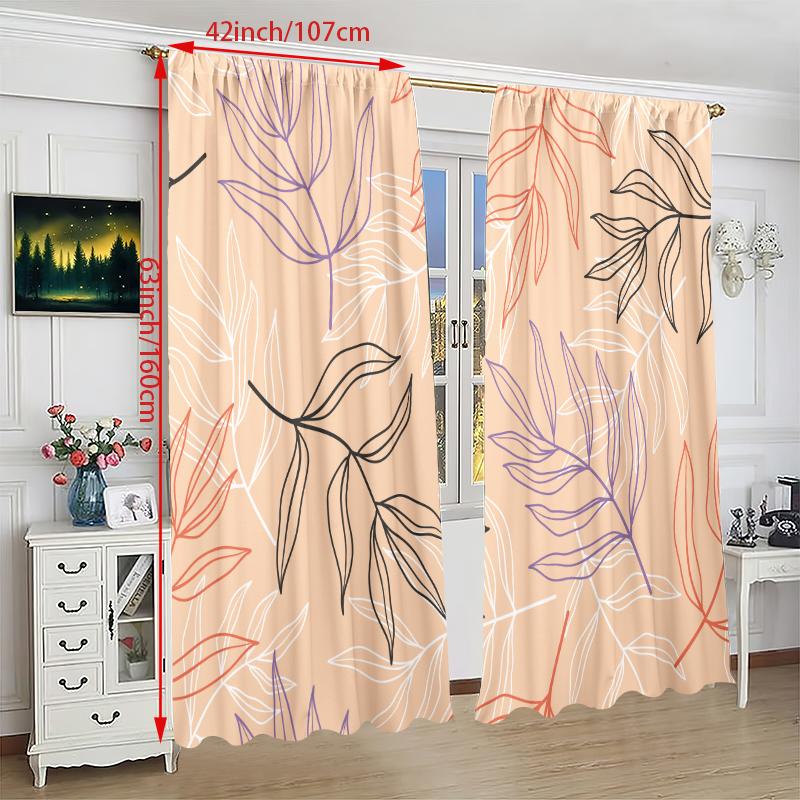 2PCS- Leaf -HD Printed Curtain - Polyester Material - Suitable for Bedroom, Living Room, Study (customizable)