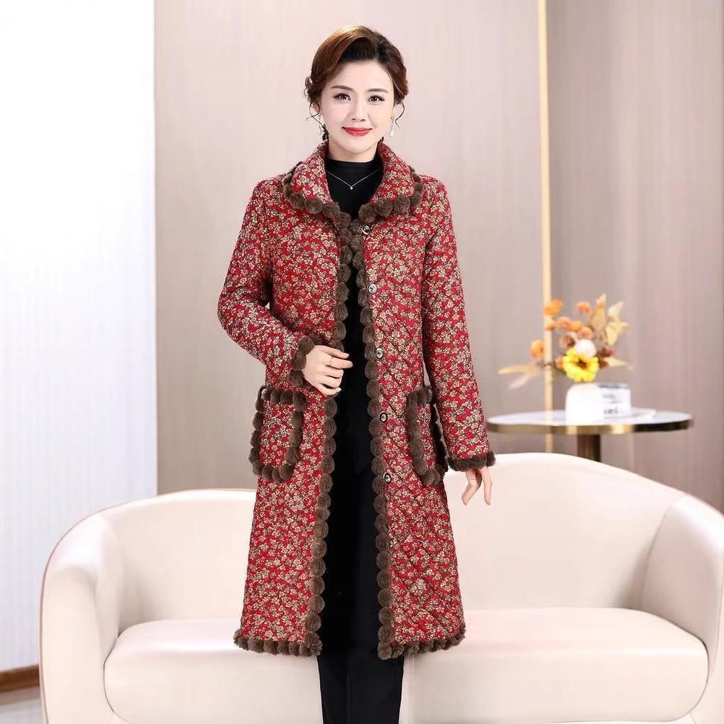 2025 Fashionable Mid-length Lapel Cotton Coat for Middle-aged & Elderly - Extra Thick & Warm for Comfort
