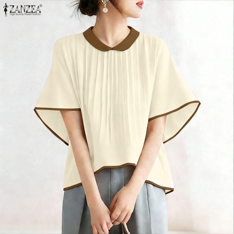 ZANZEA Damska codzienna bluzka z okrągłym dekoltem, luźna, letnia, z rękawem do połowy