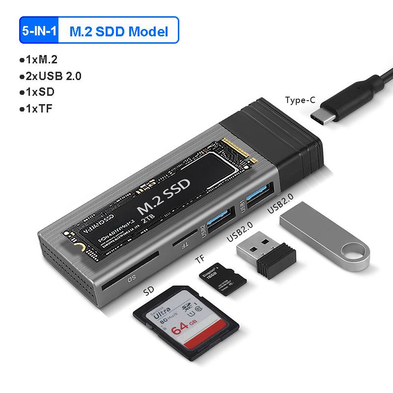 

6-в-1 USB C HUB Док-станция USB C с функцией хранения на диске M.2 NVMe SATA SSD Type C - HDMI адаптер для Macbook Pro