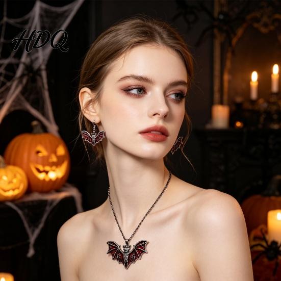 Unique Dark Aesthetic Jewelry Gothic Bat Halloween Accessory Vintage Punk Necklace Viking Durable Vampire Style Accessories Dangle Drop Earrings for