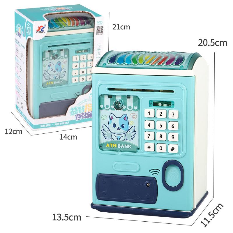 Children'S Smart Password Fingerprint Automatic Roll Money Piggy Bank Toys, Electric Password Box Atm Piggy Bank Storage