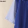 ZANZEA Women Casual Fake Two Piece Stripe Patchwork Short Sleeve Blouse
