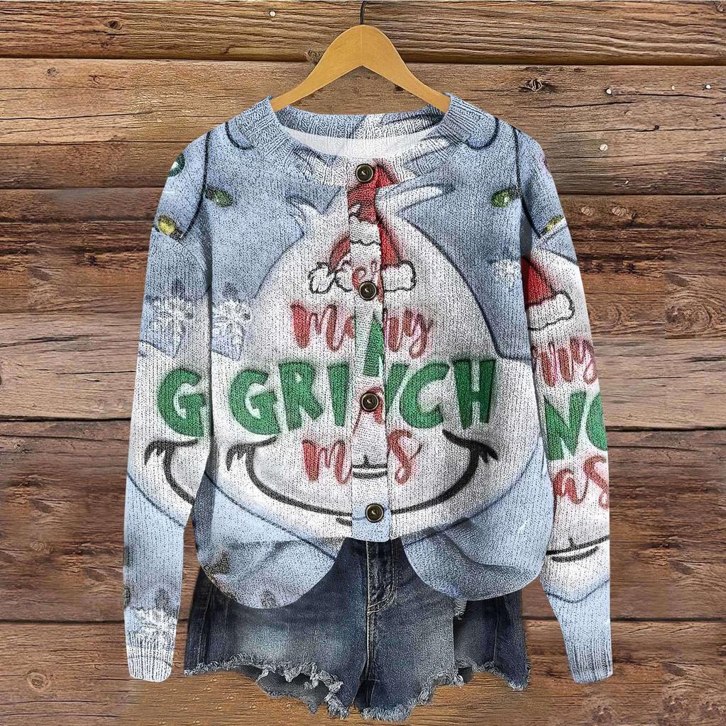 Women's Vintage Knit Button Print Cardigan Jacket