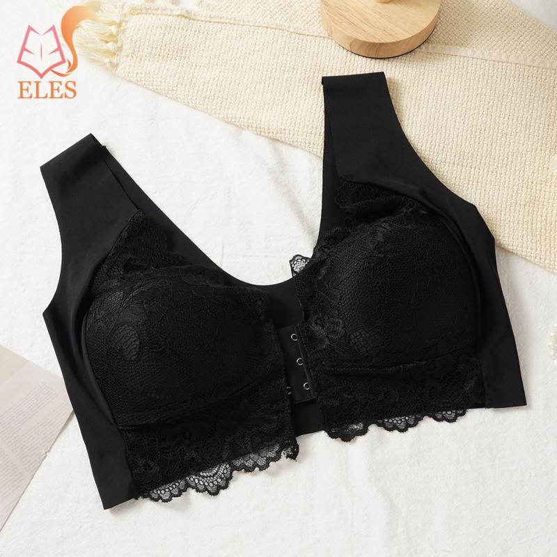 

Кружевные бюстгальтеры с застежкой спереди для женщин, корректирующие осанку, с гладкой спинкой, без косточек, бесшовные бюстгальтеры 2XL чёрный