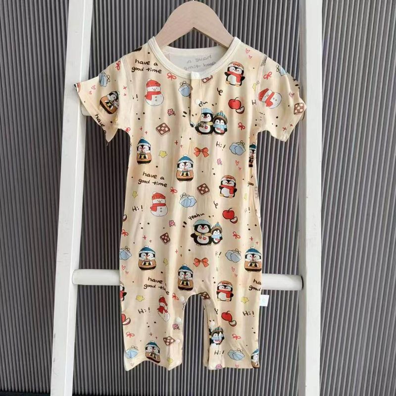 

Summer Yokesi Baby Boys and Girls Cute Cartoon Full-Print Class a Seamless Short-Sleeve Long-Pants Romper Snowman Penguin 90