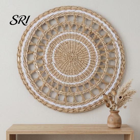 Accessori Sostenibili per la Tavola Arte da Parete Intrecciata in Stile Boho Set di Sottobicchieri e Sottopiatti Rotondi Fatti a Mano 30/35CM Portacasseruola Multiuso da Appendere per Decorazione Soggiorno