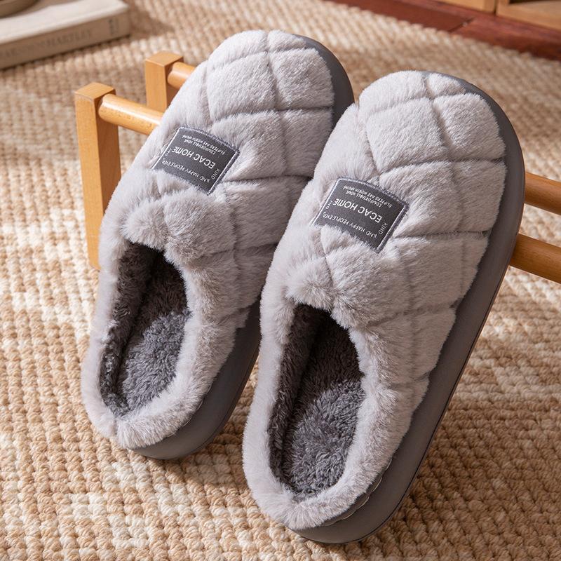 Cotton Slippers 2025 Winter New Velvet Warm Non-slip Household Home Thick Bottom Outer Wear Couple Cotton Mop