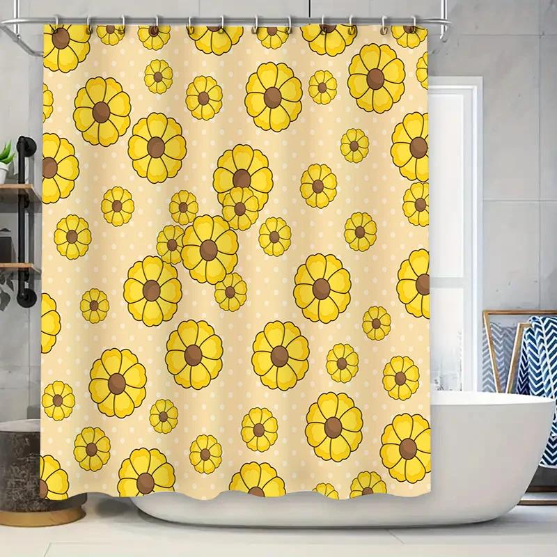 

Yellow Flower Shower Curtain Printed Polyester Waterproof Bath Decor Home Decoration W90xH180cm