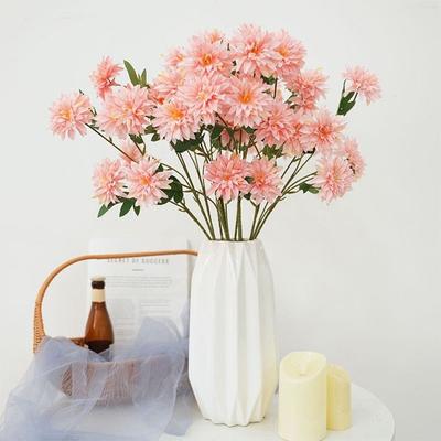64cm Length Artificial Dahlia Flower Long Branch Floral Arrangement Faux Flower 3 Heads Realistic Silk Flower