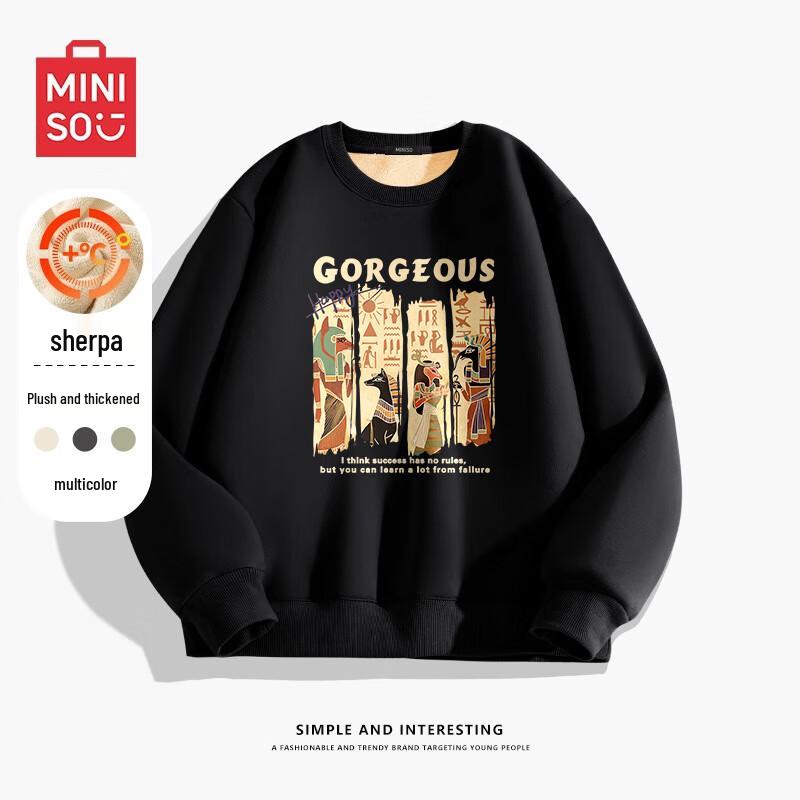 

MINISO Men s Fleece-Lined Lamb Wool Pullover Sweatshirt XL