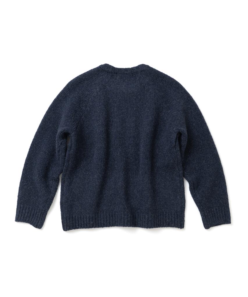 KNITTED (Unisex) Boucle Raglan Crop Round Knit Navy