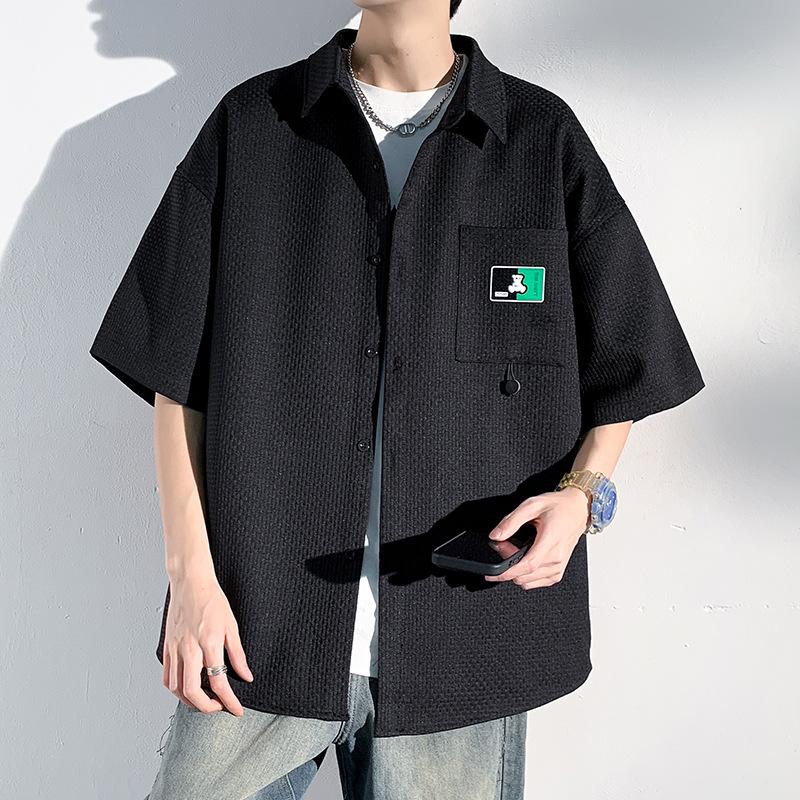 

Мужская рубашка с короткими рукавами, летняя трендовая свободная повседневная рубашка с пятью рукавами, куртка Tide M чёрный