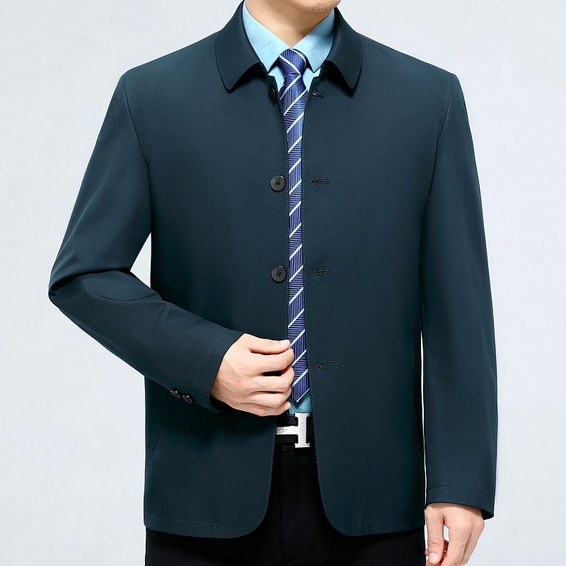 High-end mulberry silk jacket spring and autumn middle-aged men's jacket thin button middle-aged dad men's exposed button jacket
