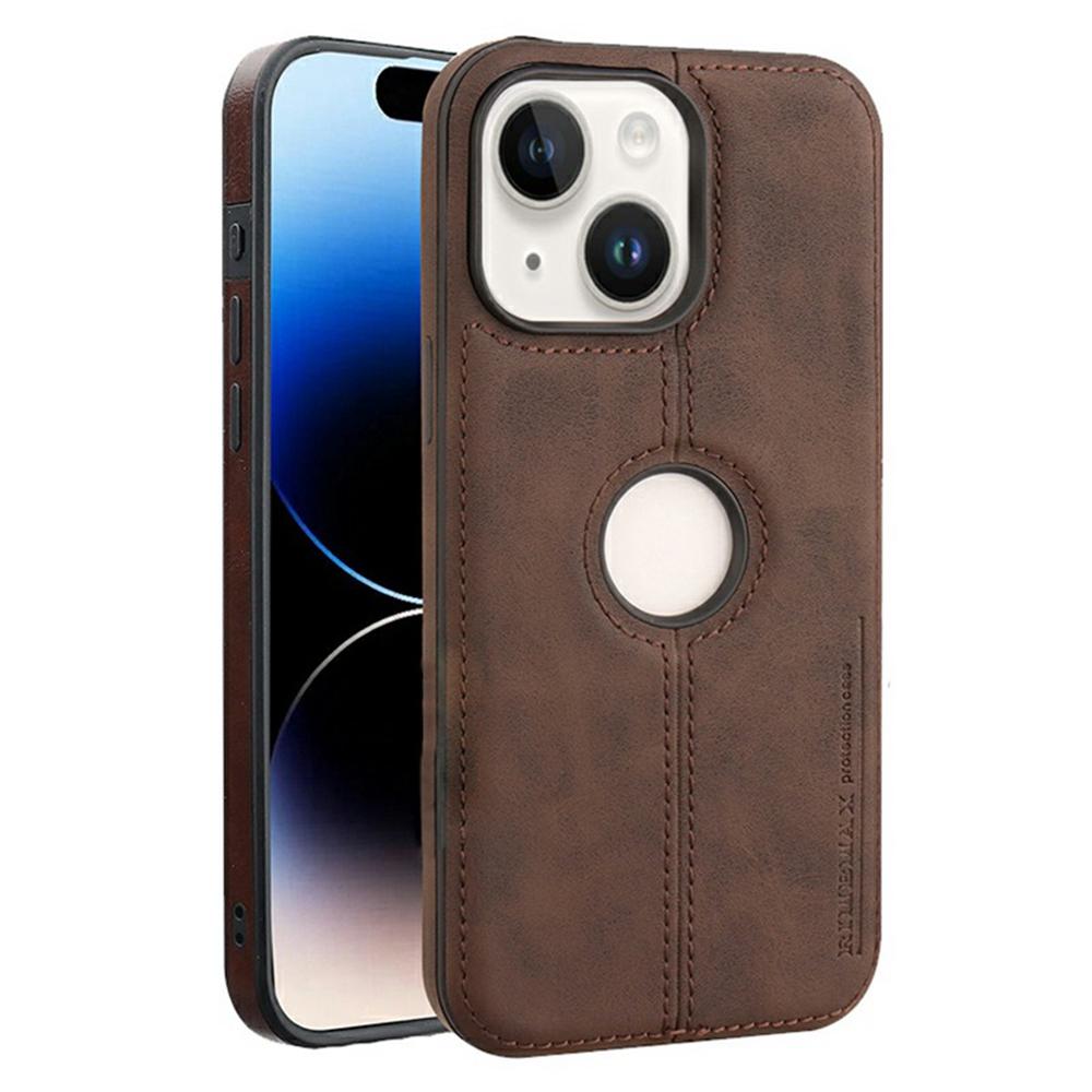 For iPhone 14 Case Central Axis with Logo Cutout PU Leather+PC Phone Back Cover
