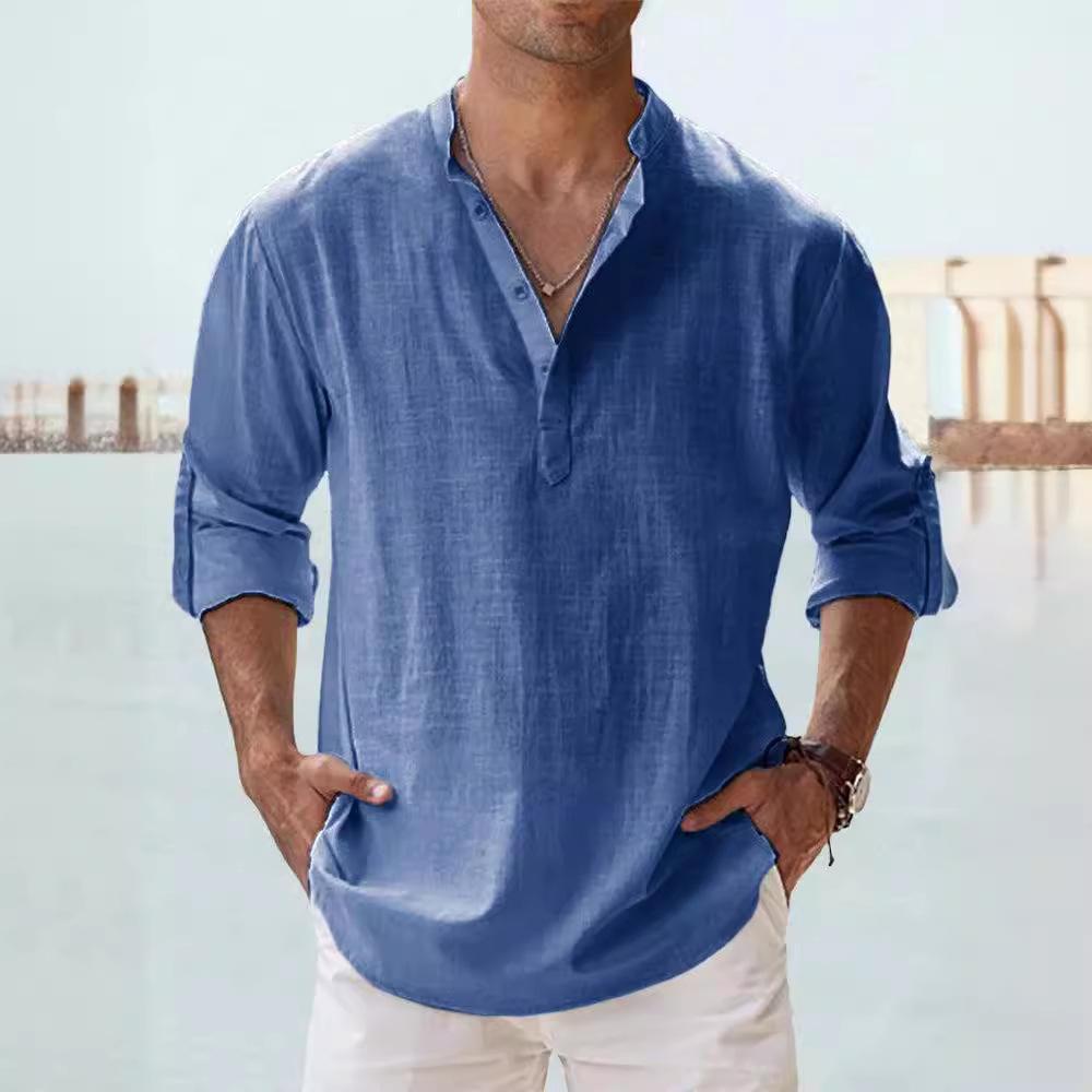 Cotton Linen Shirts for Men Casual Shirts Lightweight Long Sleeve Henley Beach Shirts Hawaiian T Shirts for Men Streetwear