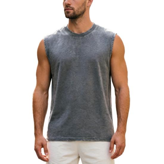 Men Workout Tank Top T-Shirt Retro Loose Crew Neck Sleeveless Fit Tank Top S серый
