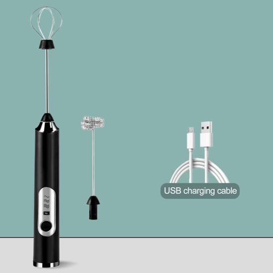 1 Set Electric Egg Beater USB Rechargeable 3 Gears Handheld Whisk Coffee Blender for Kitchen
