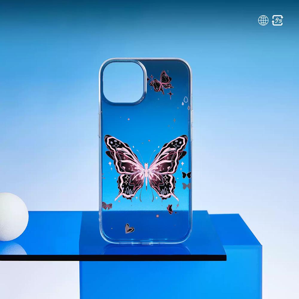Pink Butterfly girly cute design Phone Case Laser gradient Transparent Phone Case For iPhone 17 16 15 14 13 12 Pro Max Plus iPhone 16