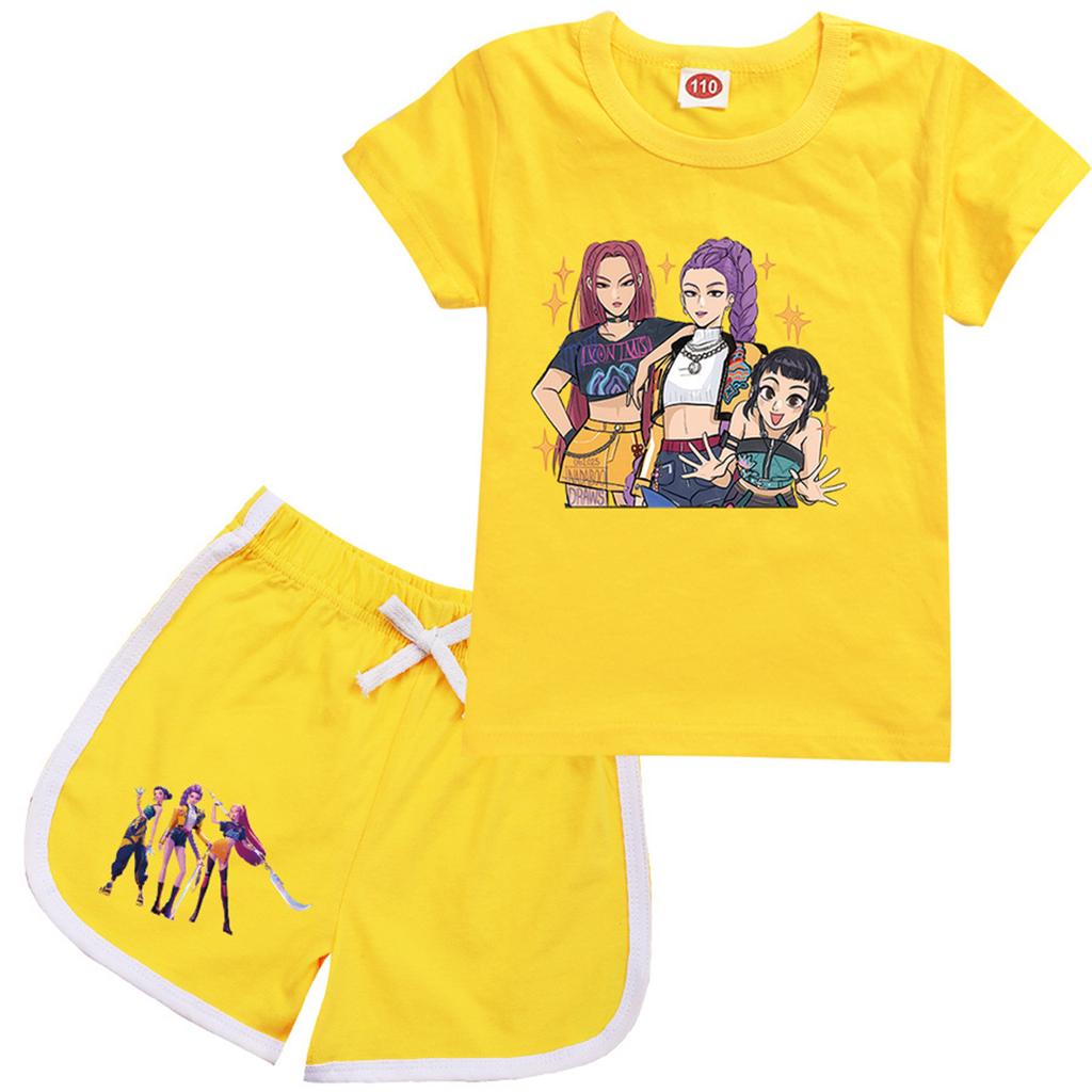 Kids Summer Sport T-Shirt And Shorts 2 Piece Outfit Tracksuit Set Short Sleeve Print Crop Tops With Clothing Set