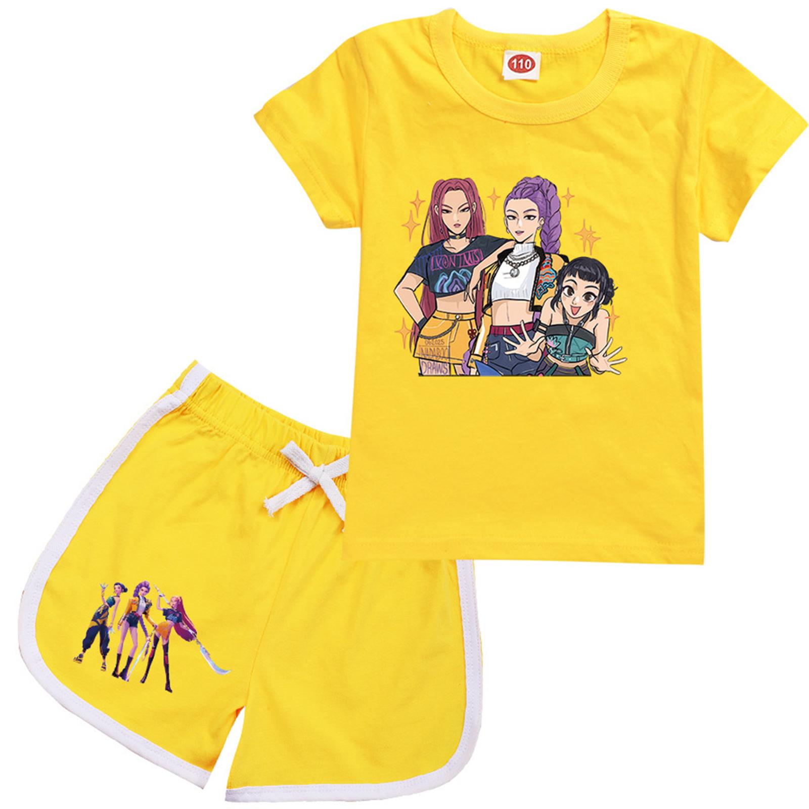 

Kids Summer Sport T-Shirt And Shorts 2 Piece Outfit Tracksuit Set Short Sleeve Print Crop Tops With Clothing Set 170 жёлтый