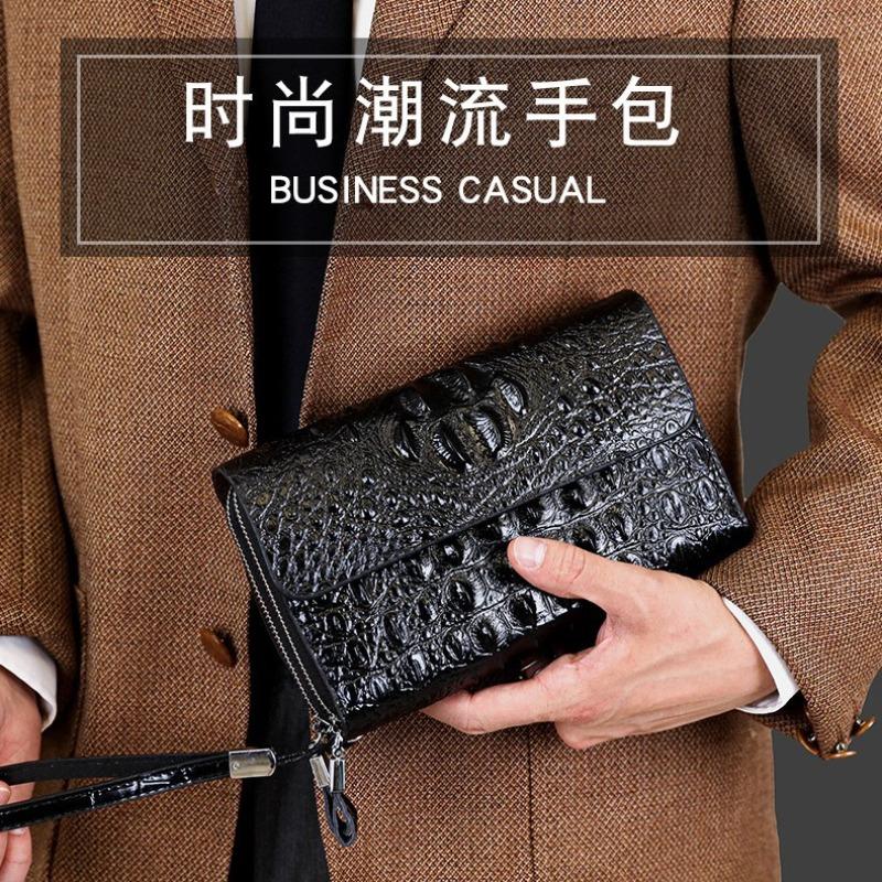 Black alligator pattern clutch bag men's new bag cover business men's bag double zipper men's wallet