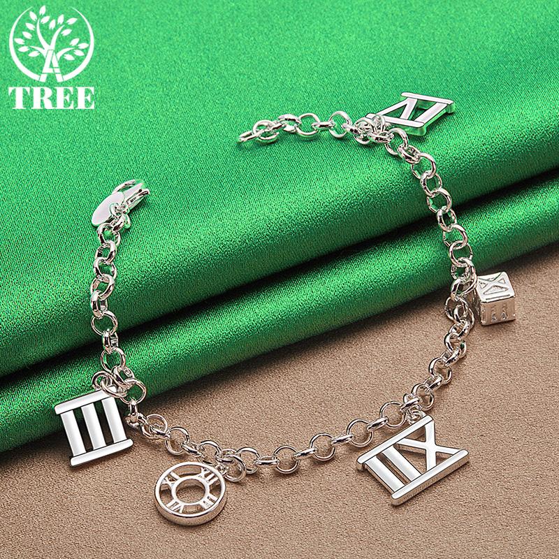 Exquisite 925 Sterling Silver Roman Numeral Pendant Bracelet Women High-Quality Charm Wedding Party Fashion Jewelry Accessories