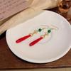 New Chinese red water drop pendant earrings women's national style long fringed stud earrings festive ears