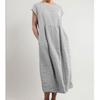 Spring/Summer Short Sleeve Loose Dress Casual Solid Color Pocket Dress for Women