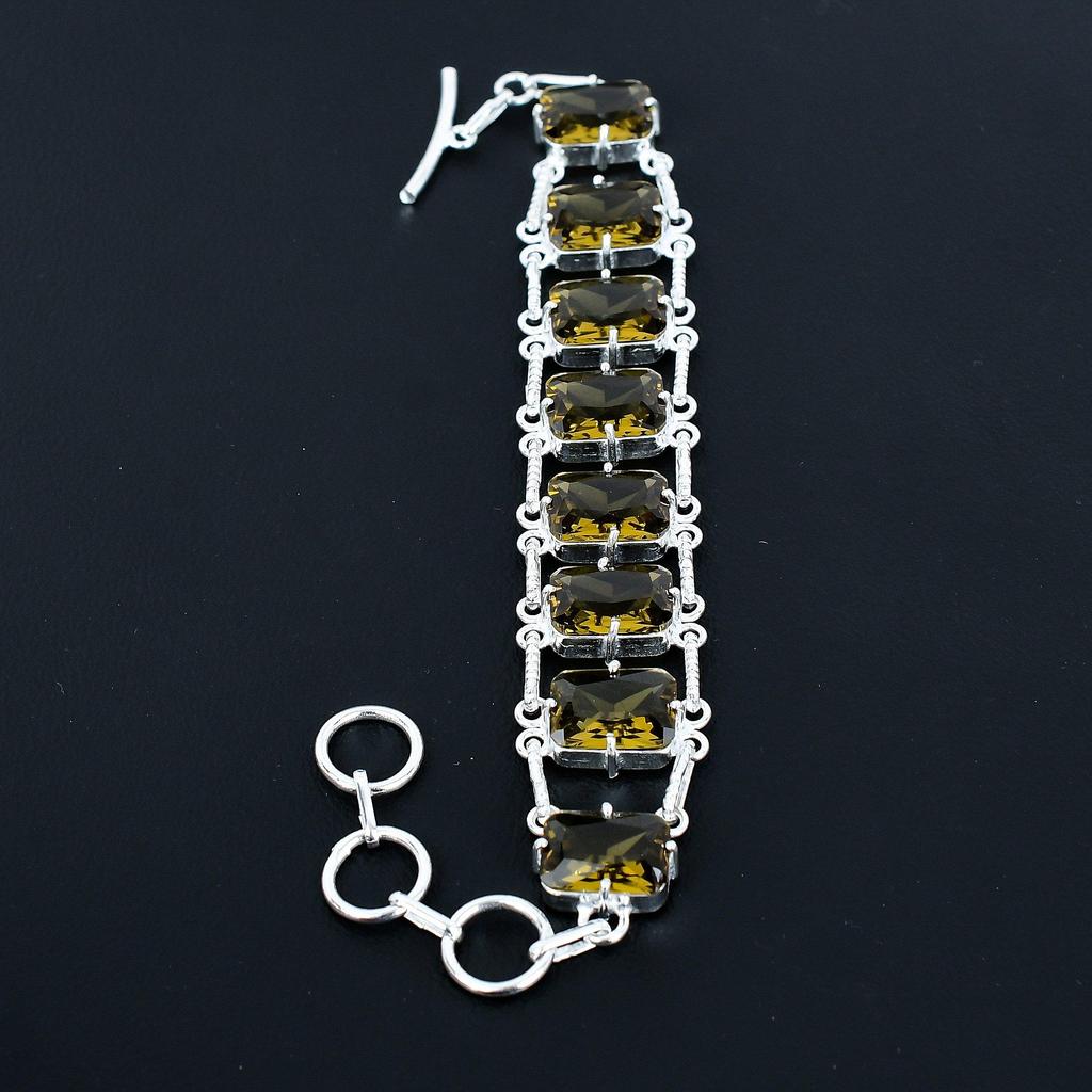 Faceted Smoky Quartz Bracelet 925 Sterling Silver Jewelry Adjustable Chain Bracelet Cushion Shape Gemstone Handmade Jewelry Gift For Her